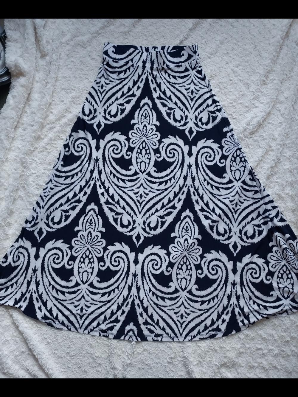 INC International Concepts Navy and White A-Line Damask Printed Maxi Skirt